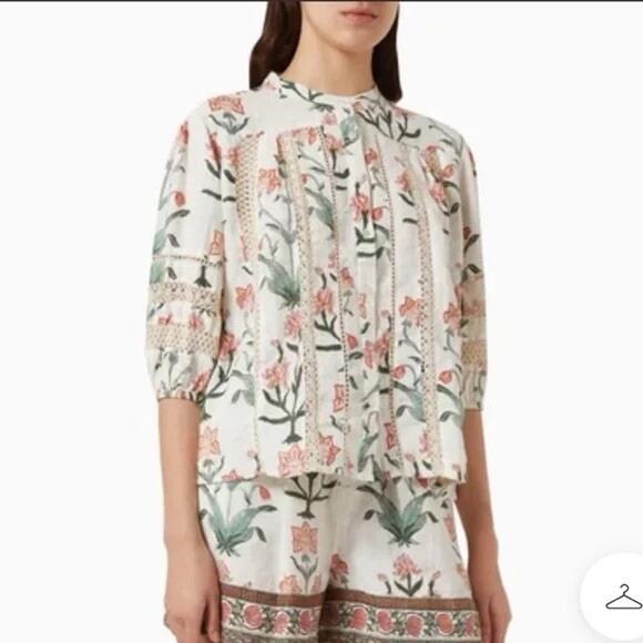 NWT Hannah Artwear Floral Aubry Blouse Cream Medium (2) - Picture 1 of 6